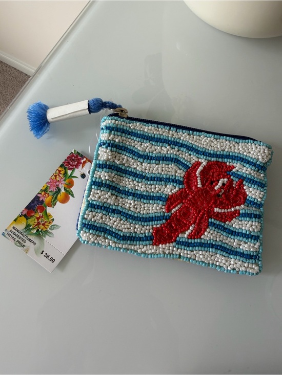 America & Beyond Handbags - Beaded lobster blue white stripes Zip Pouch
